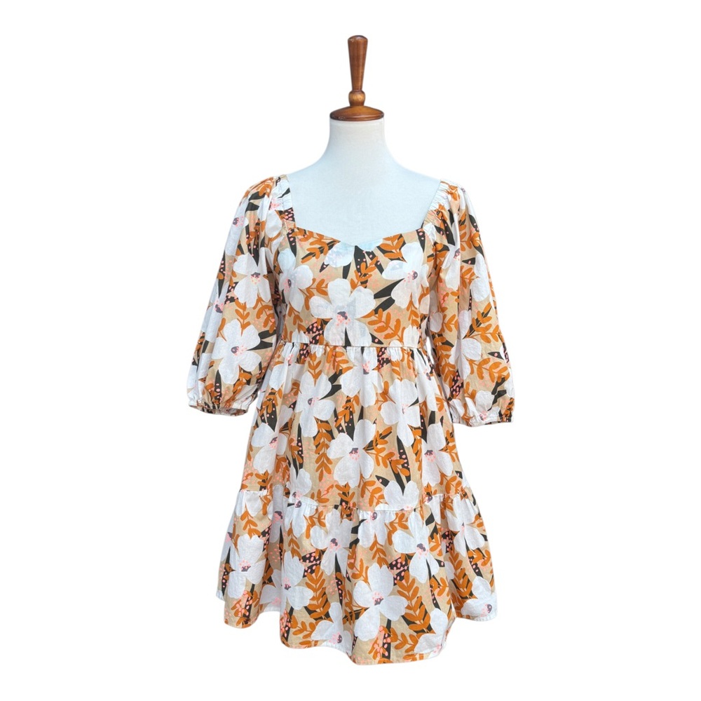 JODIFL Women’s M 100% Cotton Fall Blossoms Floral Mini Babydoll Dress - Picture 6 of 14